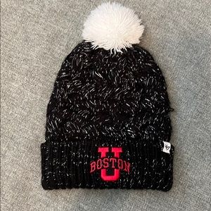 Boston University Black w/silver white Pom Pom Hat